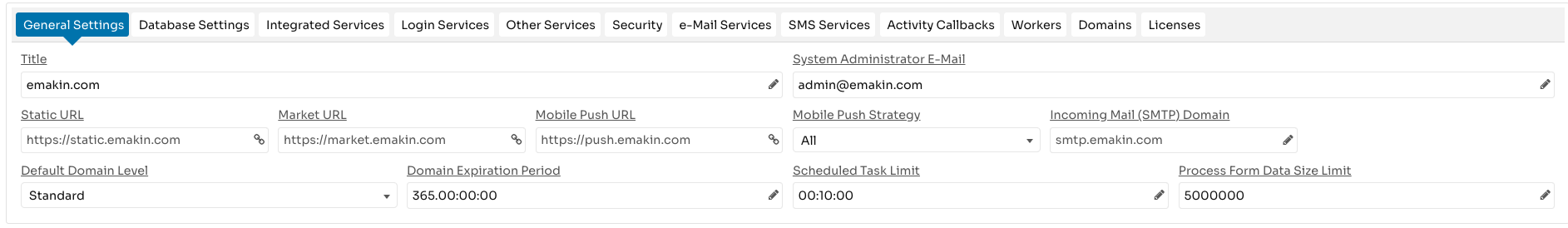 General settings in host administration