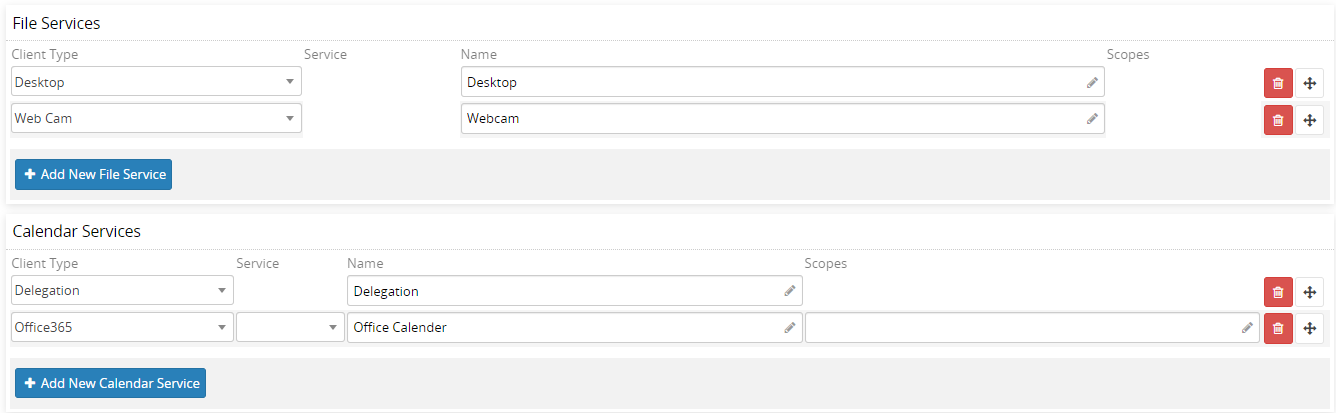 Other services configuration