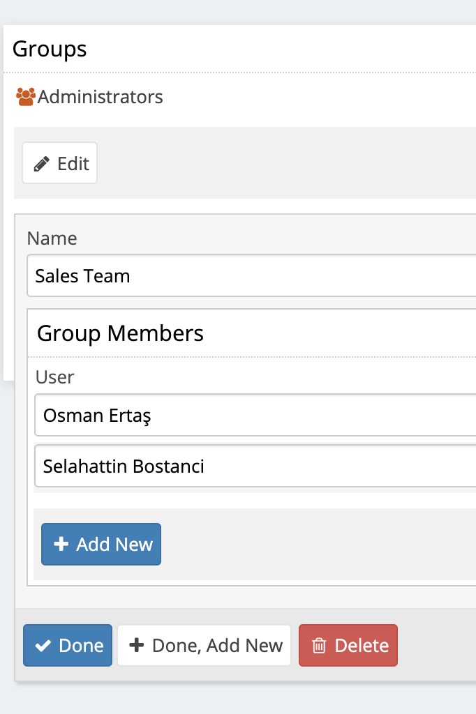 Üye atamasına hazır yeni bir ekip grubunun bulunduğu grup düzenleyicisi.