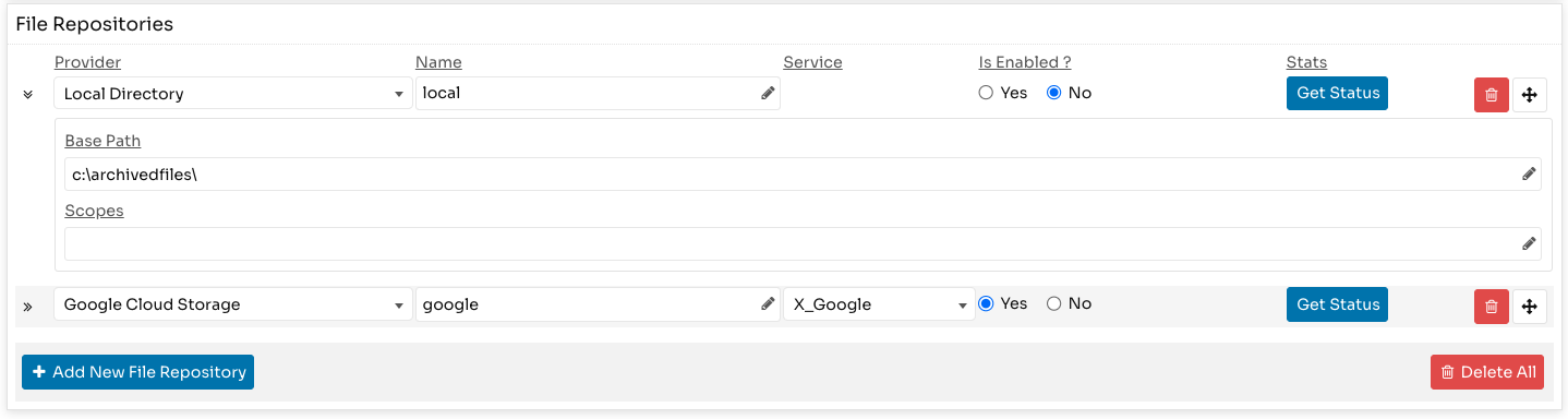 Dosya deposu ayarları